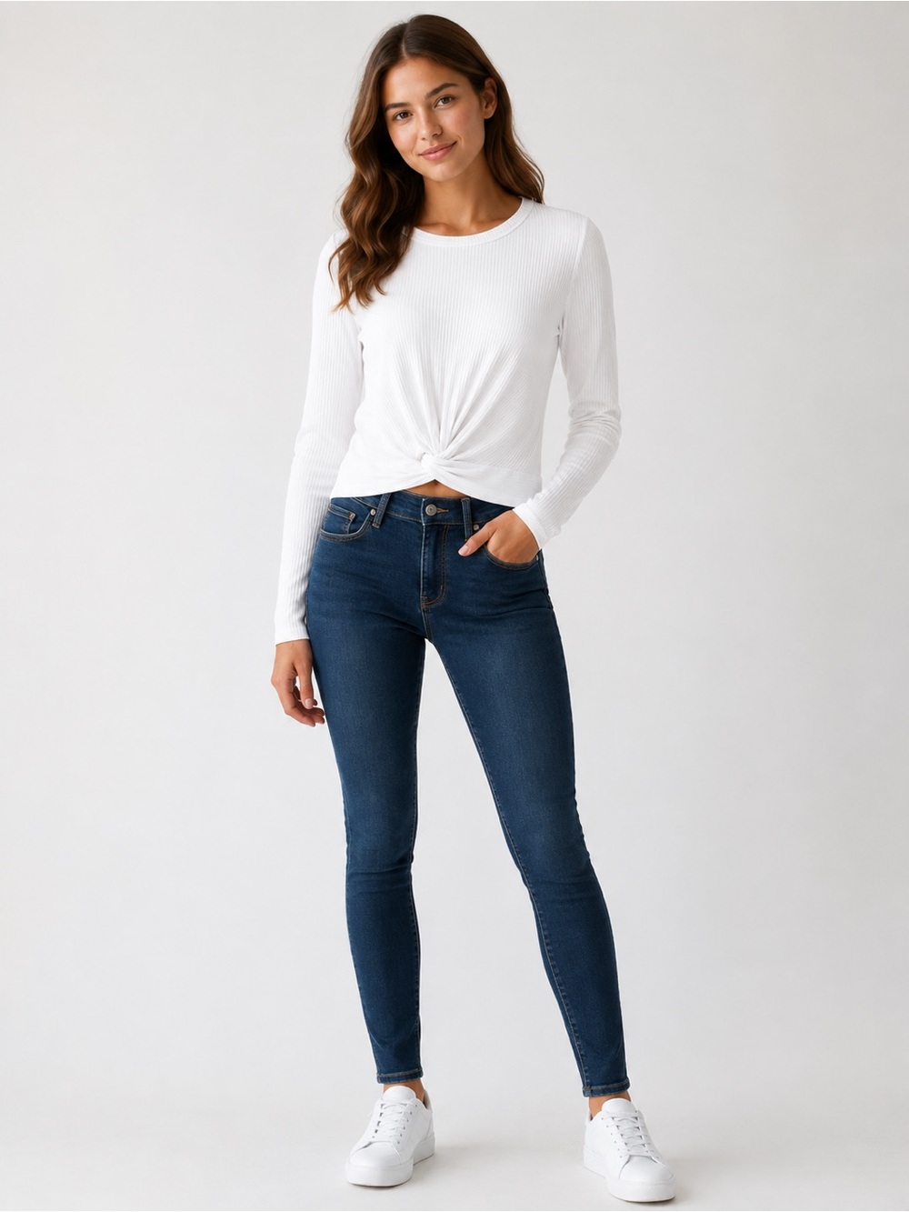 AERIE Real Soft Twist Front Ribbed Long Sleeve Crop Top White S